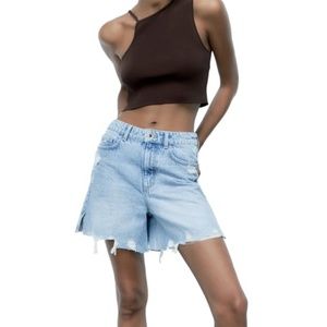 Zara Ripped High Rise Denim Shorts Size 2 -- Light Blue
